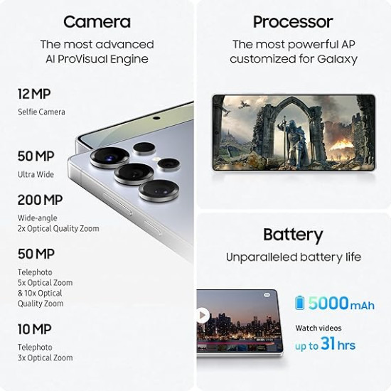 Samsung Galaxy S25 Ultra 5G Smartphone with Galaxy AI (Titanium Whitesilver, 12GB RAM, 256GB Storage), Titanium Frame, Snapdragon 8 Elite, 200 MP Camera with ProVisual Engine and 5000mAh Battery Samsung Galaxy S25 Ultra 5G Smartphone with Galaxy AI (Titanium Whitesilver, 12GB RAM, 256GB Storage), Titanium Frame, Snapdragon 8 Elite, 200 MP Camera with ProVisual Engine and 5000mAh Battery