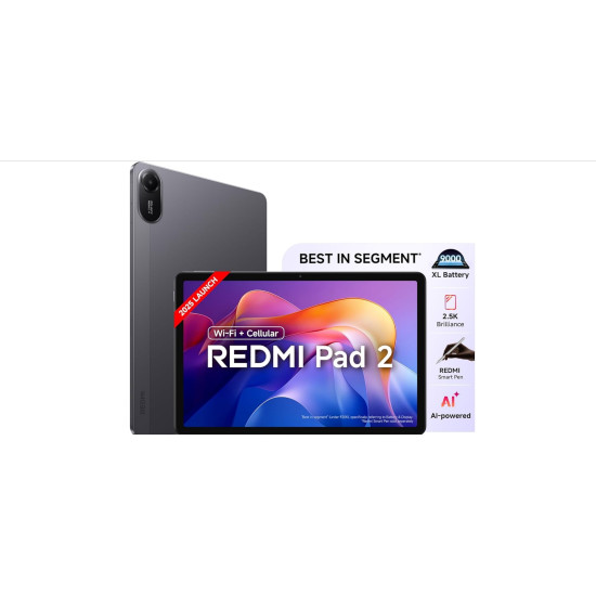 Redmi Pad 2 Wi-Fi + Cellular, Active Pen Support, 27.94cm(11") Model, 2.5K Sharp & Clear Display, 8GB, 256GB, All Day & More 9000mAh Battery, AI-Enabled, Dolby Atmos, HyperOS 2, Graphite Grey Redmi Pad 2 Wi-Fi + Cellular, Active Pen Support, 27.94cm(11") Model, 2.5K Sharp & Clear Display, 8GB, 256GB, All Day & More 9000mAh Battery, AI-Enabled, Dolby Atmos, HyperOS 2, Graphite Grey