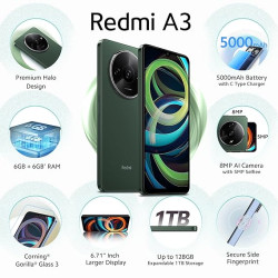 Redmi A3 (Olive Green, 6GB RAM, 128GB Storage) | Premium Halo Design | 90Hz Display | Powerful 4G G36 Processor